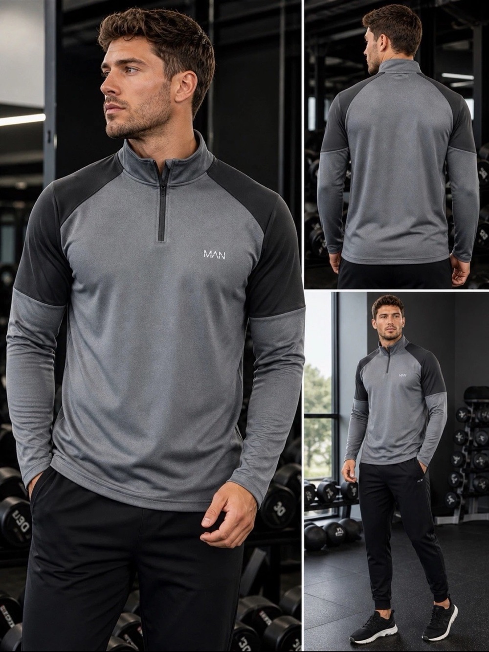 BoohooMAN 1/4‎ Zip Pullover Mens XS Gray Athletic Base Layer Training Top